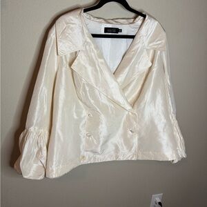 Rickie Freeman Teri Jon Ivory 100% Silk Bell Sleeve Jacket 18W